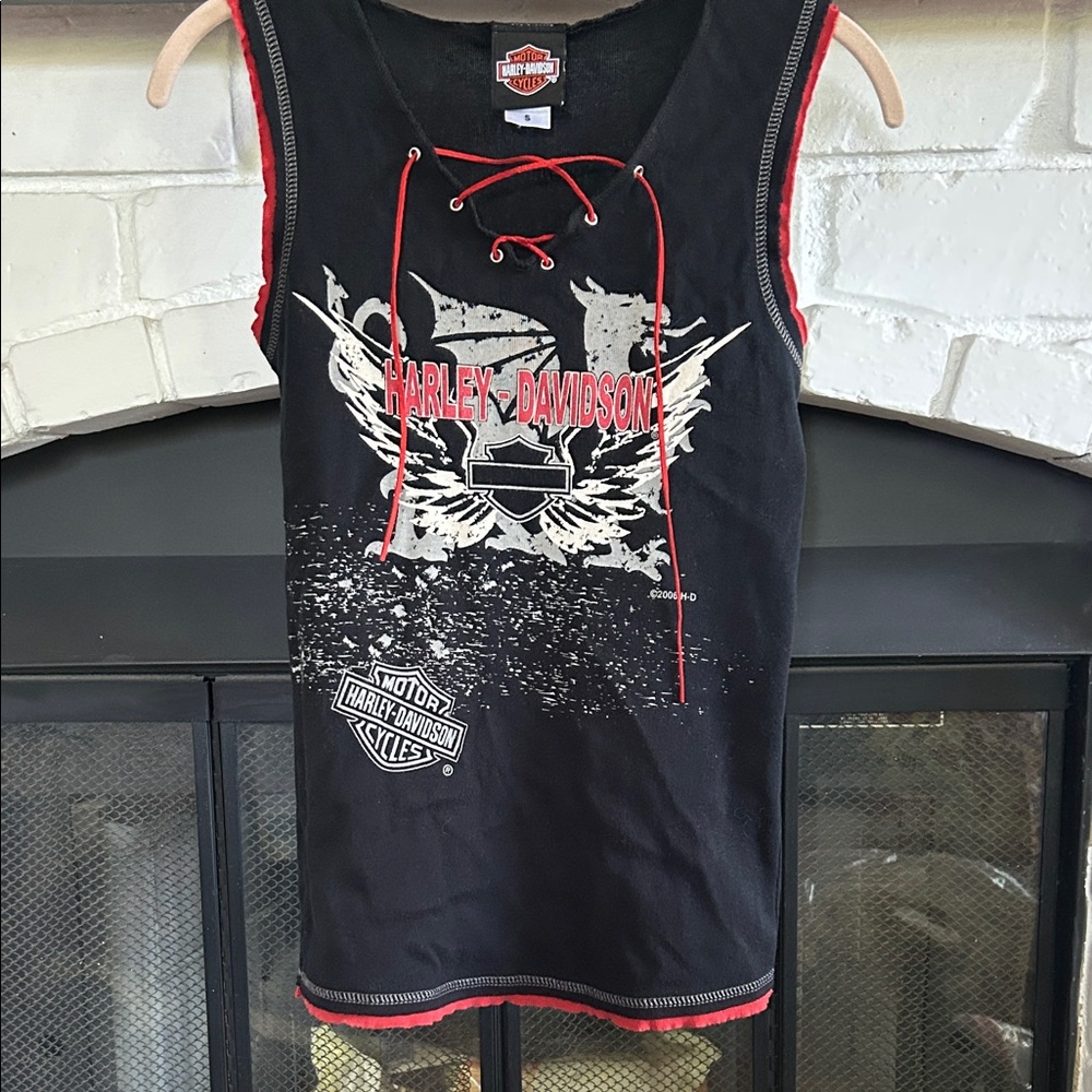 Harley-Davidson Black Tank with Red Lace Detail